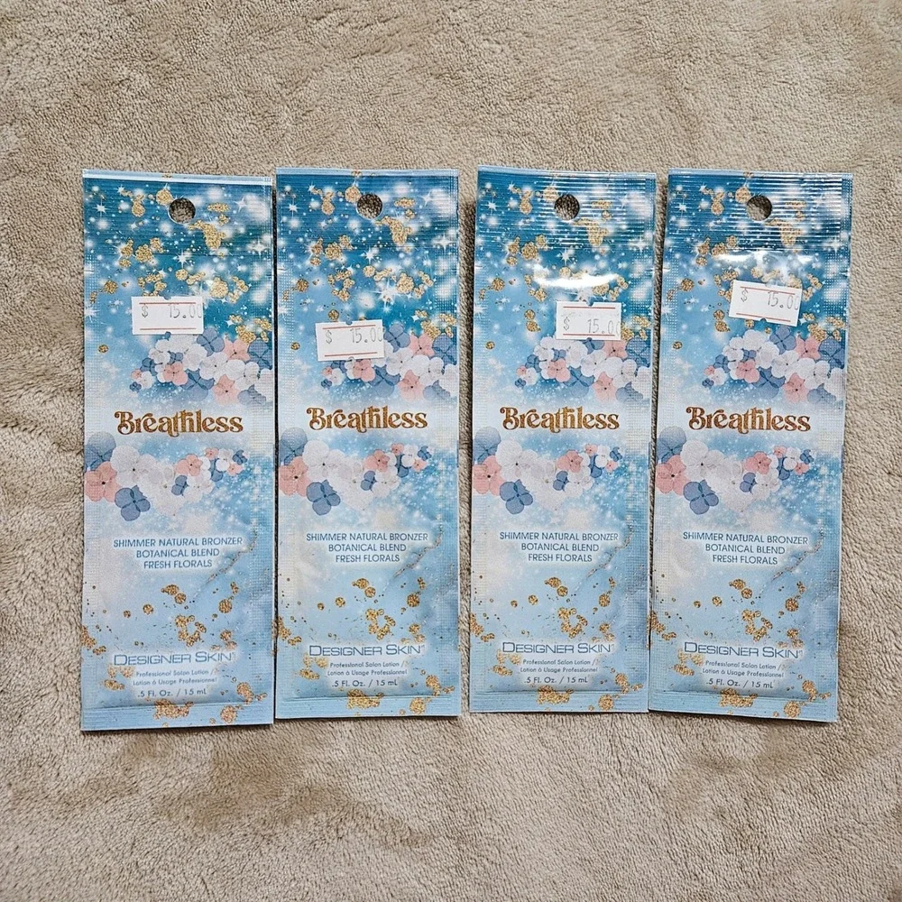 4pk Designer Skin Breathless Shimmer Natural Bronzer Tanning Lotion Packet 0.5oz